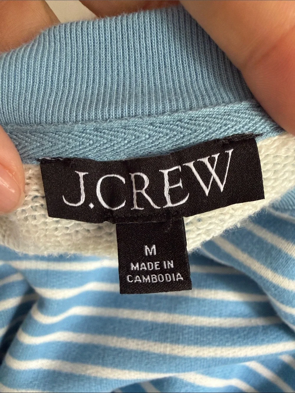 J. Crew Light Blue and White Striped Crewneck Sweater Oversized Cotton Crew - Picture 4 of 5